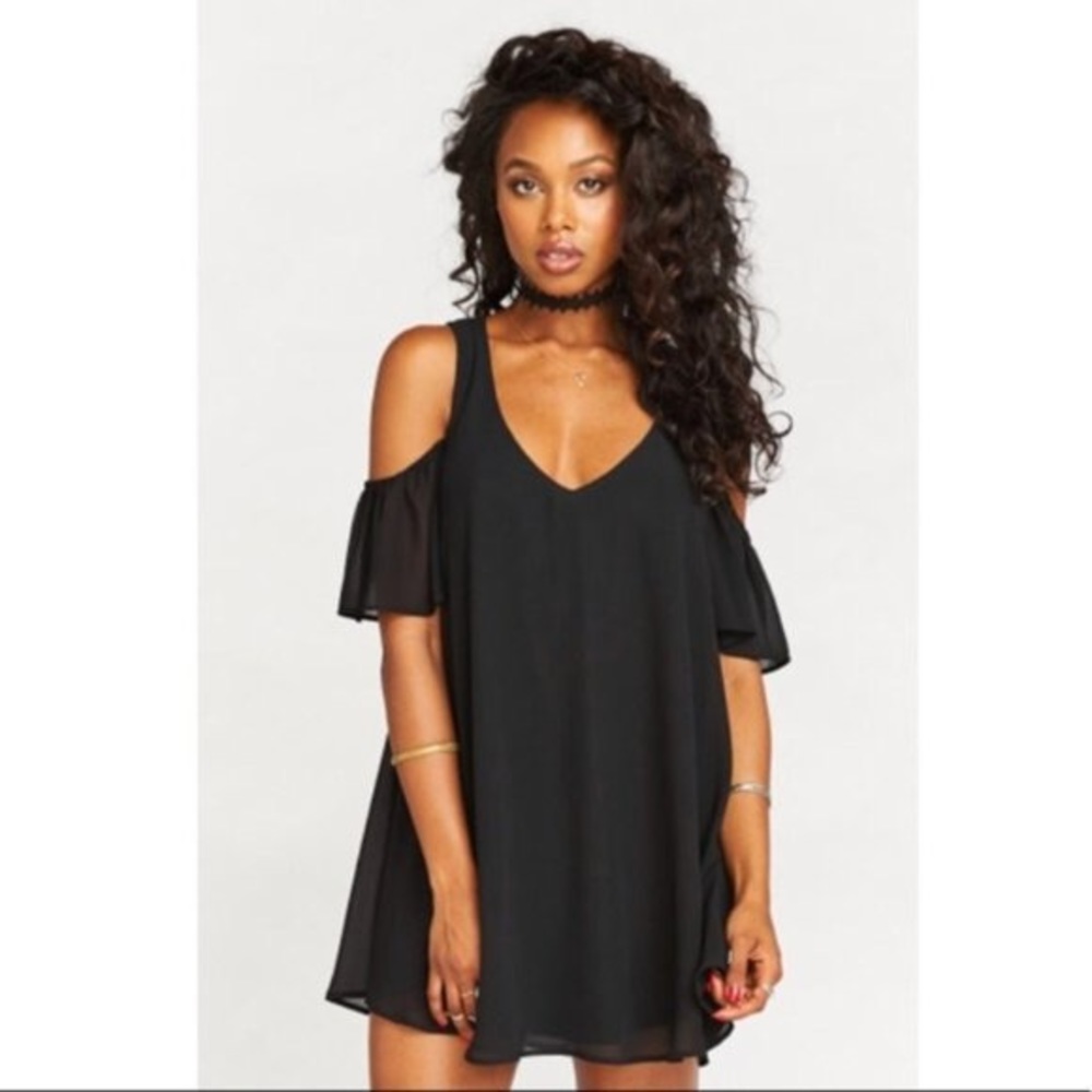 Show Me Your MuMu Black Cold-Shoulder V-Neck Dress